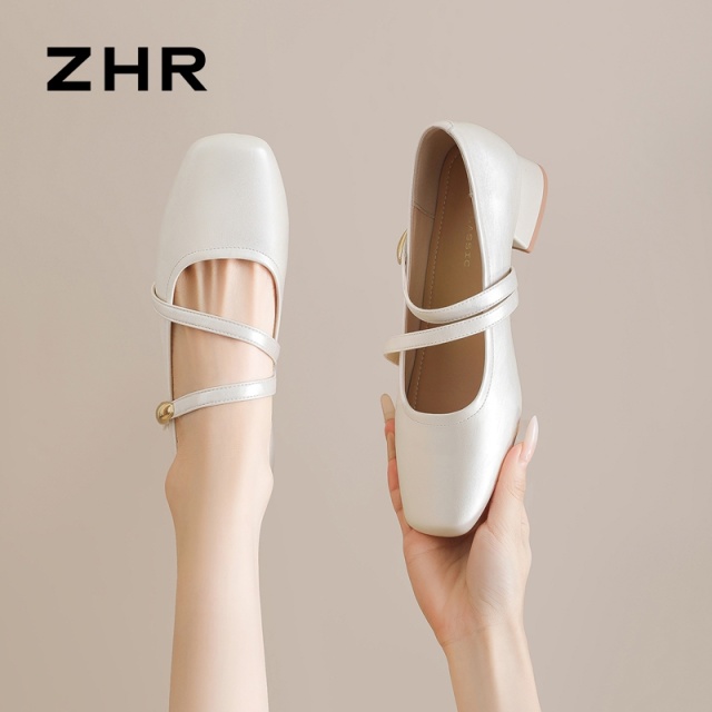 13144900.【ZHR则则】玛丽珍鞋方头魔术贴粗跟女鞋[PU]