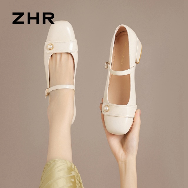 13145244.【ZHR则则】玛丽珍鞋方头搭扣粗跟女鞋[PU]