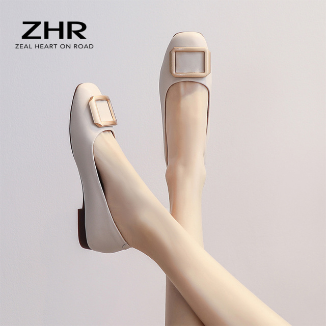 13145293.【ZHR则则】浅口方头套脚平底女鞋[牛剖层移膜革]