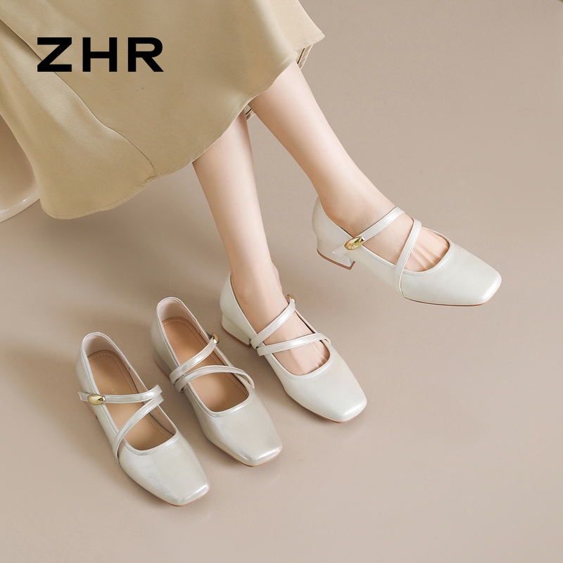 13144900.【ZHR则则】玛丽珍鞋方头魔术贴粗跟女鞋[PU]