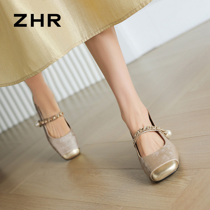 13145289.【ZHR则则】玛丽珍鞋方头魔术贴粗跟女鞋[PU]