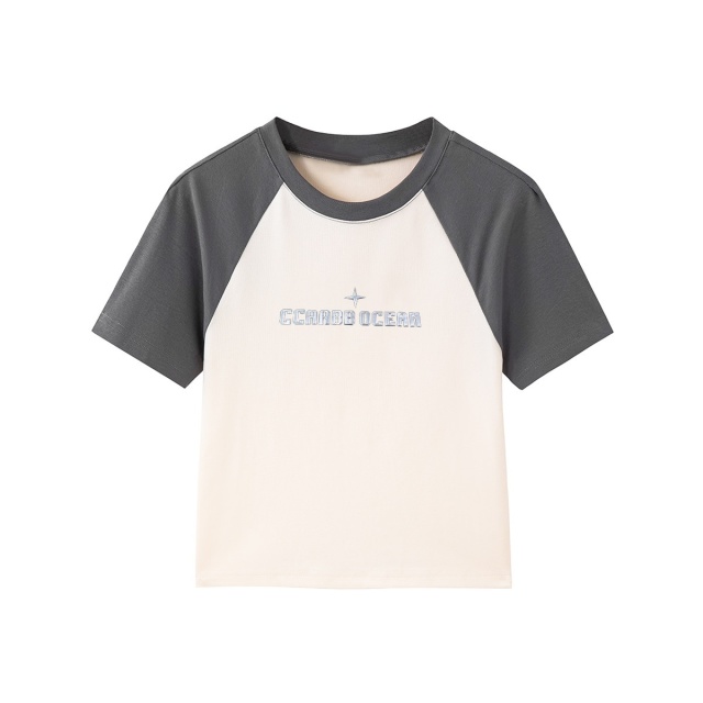 13714397.it ccaabb简约撞色t恤女夏季薄款休闲显瘦印花辣妹短袖