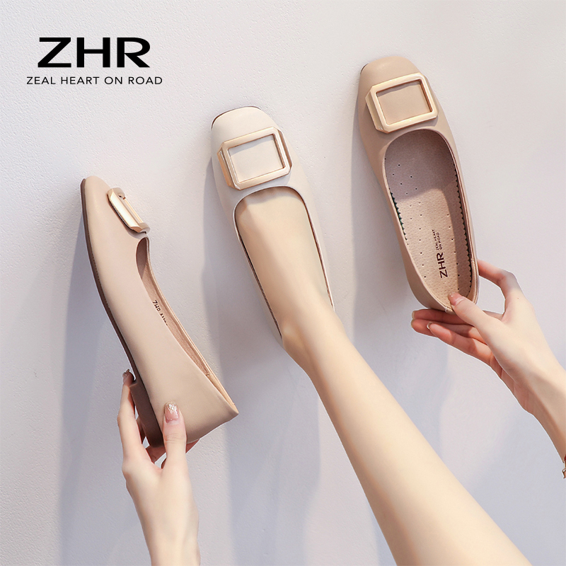 13145293.【ZHR则则】浅口方头套脚平底女鞋[牛剖层移膜革]