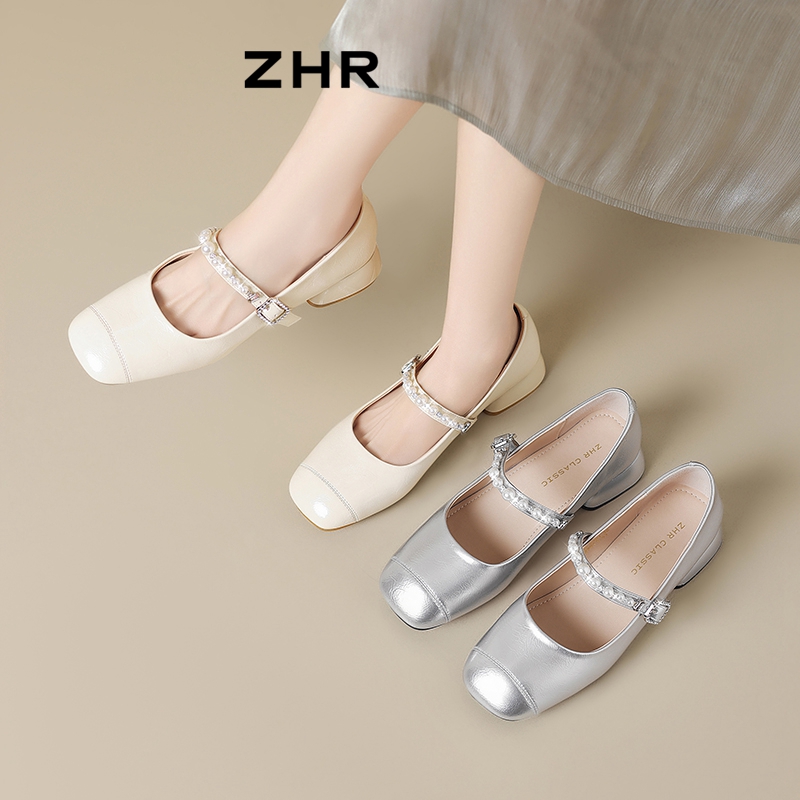 13145239.【ZHR则则】玛丽珍鞋方头套脚粗跟女鞋[PU]