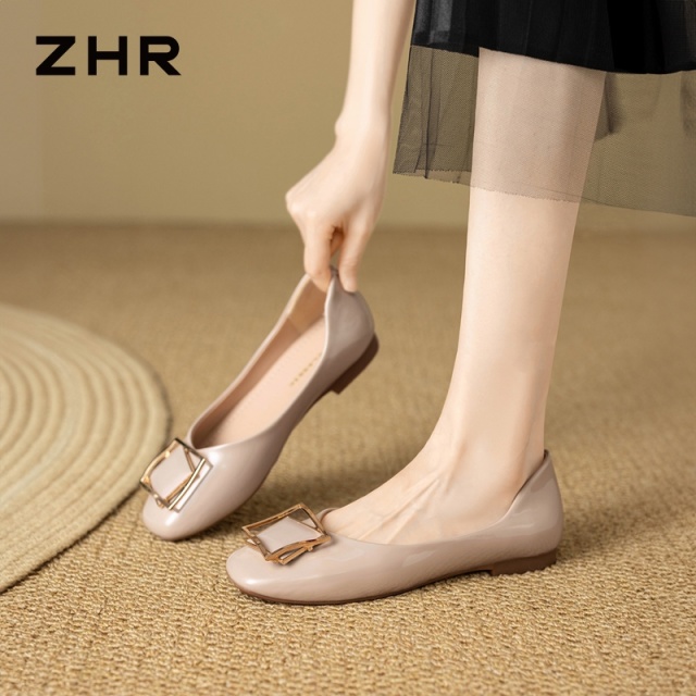 13145280.【ZHR则则】浅口方头套脚粗跟女鞋[镜面PU]