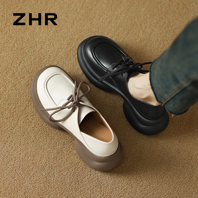13145273.【ZHR则则】深口单鞋圆头系带厚底女鞋[牛剖层移膜革]