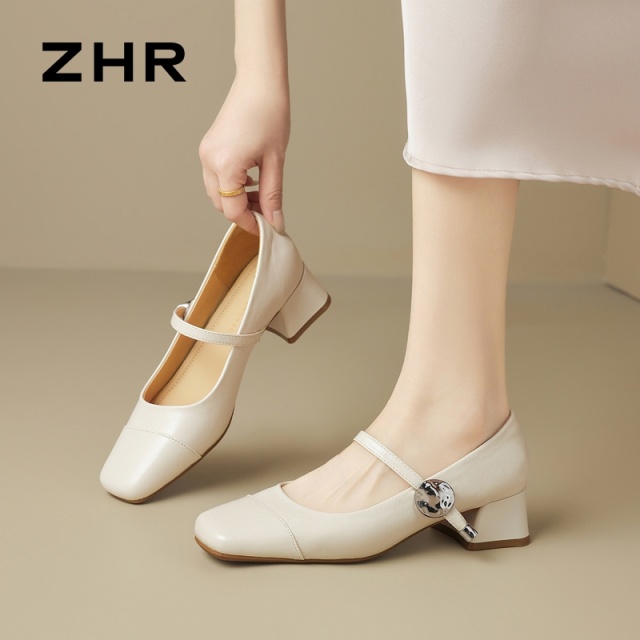 13145263.【ZHR则则】玛丽珍鞋方头魔术贴粗跟女鞋[PU]