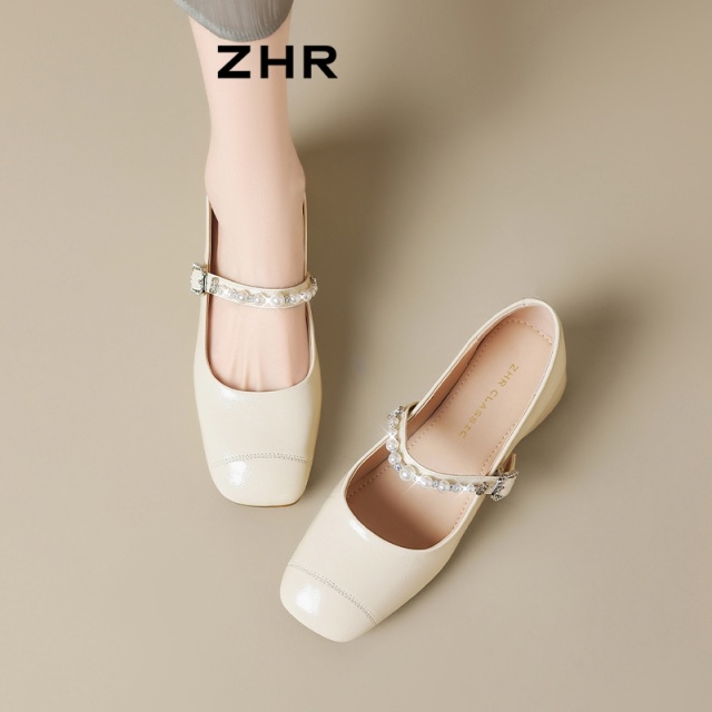 13145239.【ZHR则则】玛丽珍鞋方头套脚粗跟女鞋[PU]