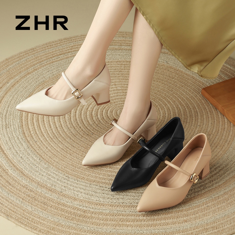 13145245.【ZHR则则】玛丽珍鞋尖头套脚粗跟女鞋[PU]