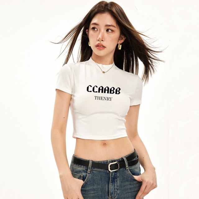 13714407.it ccaabb女装纯欲辣妹T恤夏季薄款显瘦印花t恤短袖女