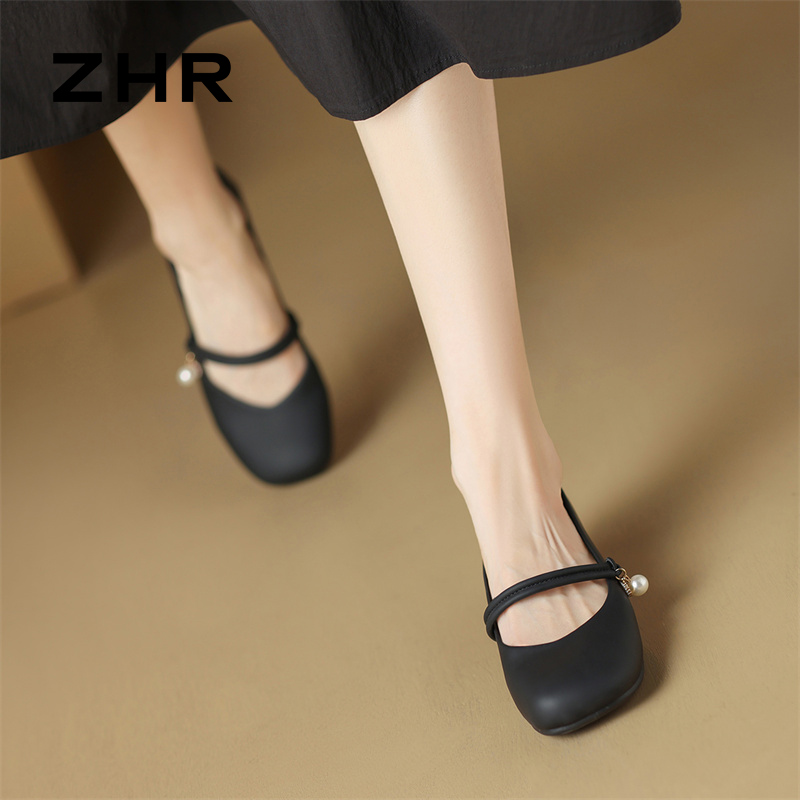 13145252.【ZHR则则】玛丽珍鞋方头套脚粗跟女鞋[PU]