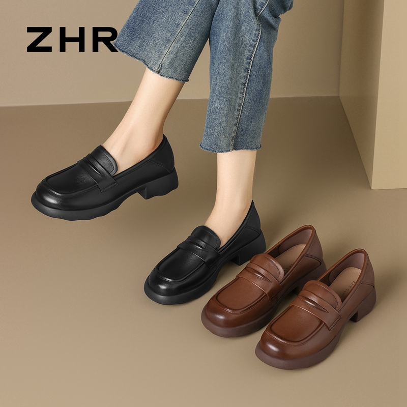 13145260.【ZHR则则】妈妈单鞋圆头套脚厚底女鞋[头层牛皮]