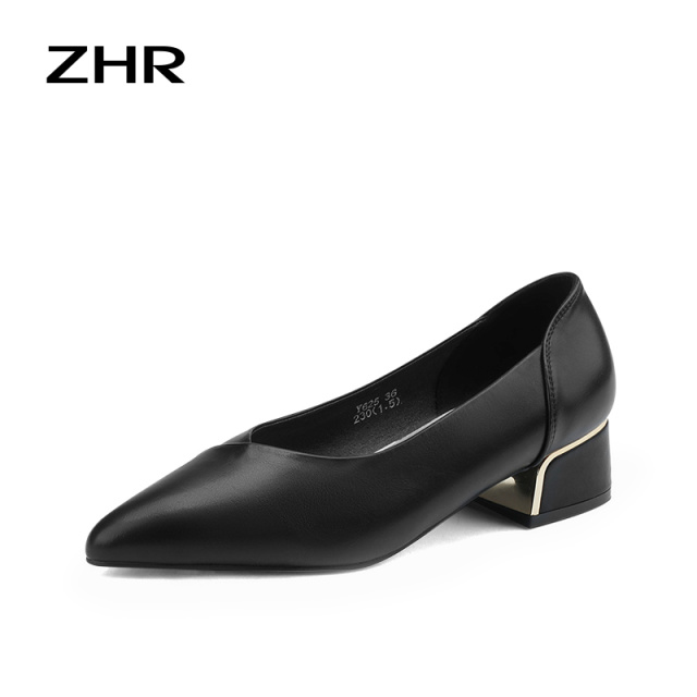13145692.【ZHR则则】浅口尖头套脚粗跟女鞋[PU]