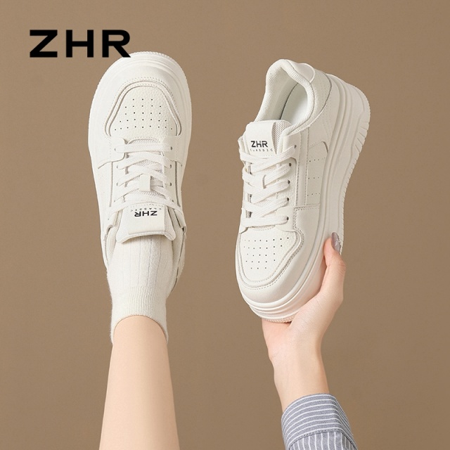 13145295.【ZHR则则】小白鞋圆头系带厚底女鞋[PU]