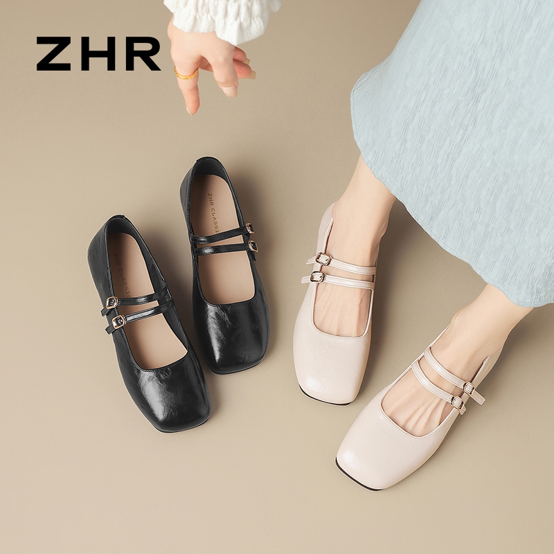 13145254.【ZHR则则】玛丽珍鞋方头套脚粗跟女鞋[PU]