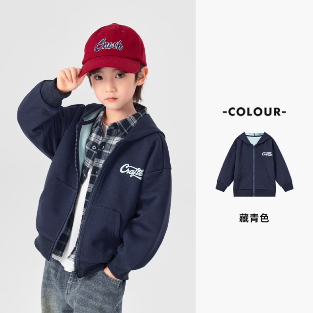 13311724.儿童2026春秋款撞色美式字母组合针织外套男童连帽卫衣休闲开衫