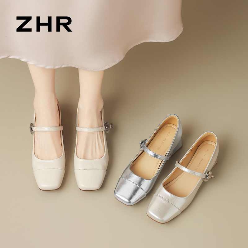 13145263.【ZHR则则】玛丽珍鞋方头魔术贴粗跟女鞋[PU]