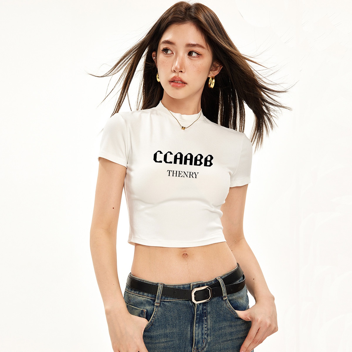 13714407.it ccaabb女装纯欲辣妹T恤夏季薄款显瘦印花t恤短袖女