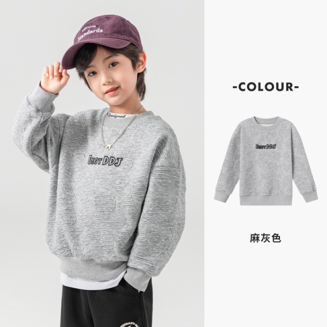13311638.男童卫衣春秋款休闲简约刺绣logo宽松百搭上衣儿童舒软透气长袖潮