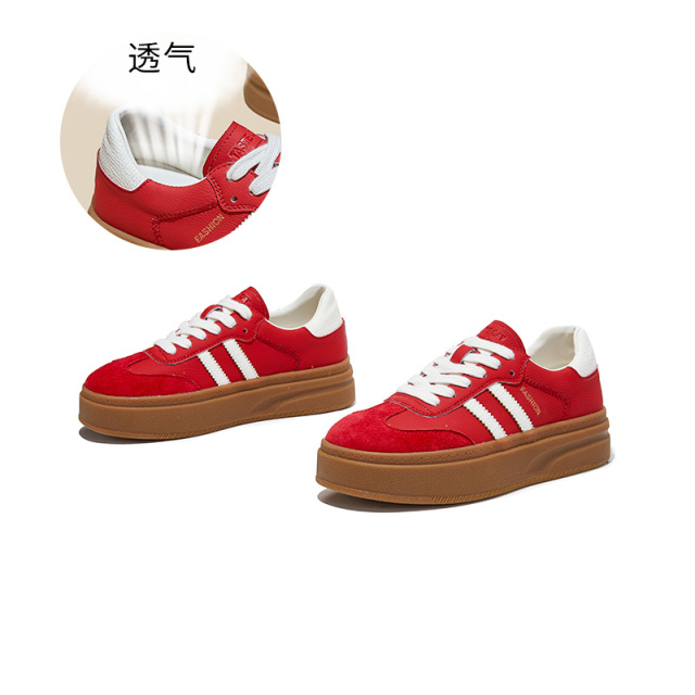 13145421.墨斯本真皮德训鞋新款休闲百搭阿甘鞋潮厚底运动鞋女不累脚女鞋女款12591