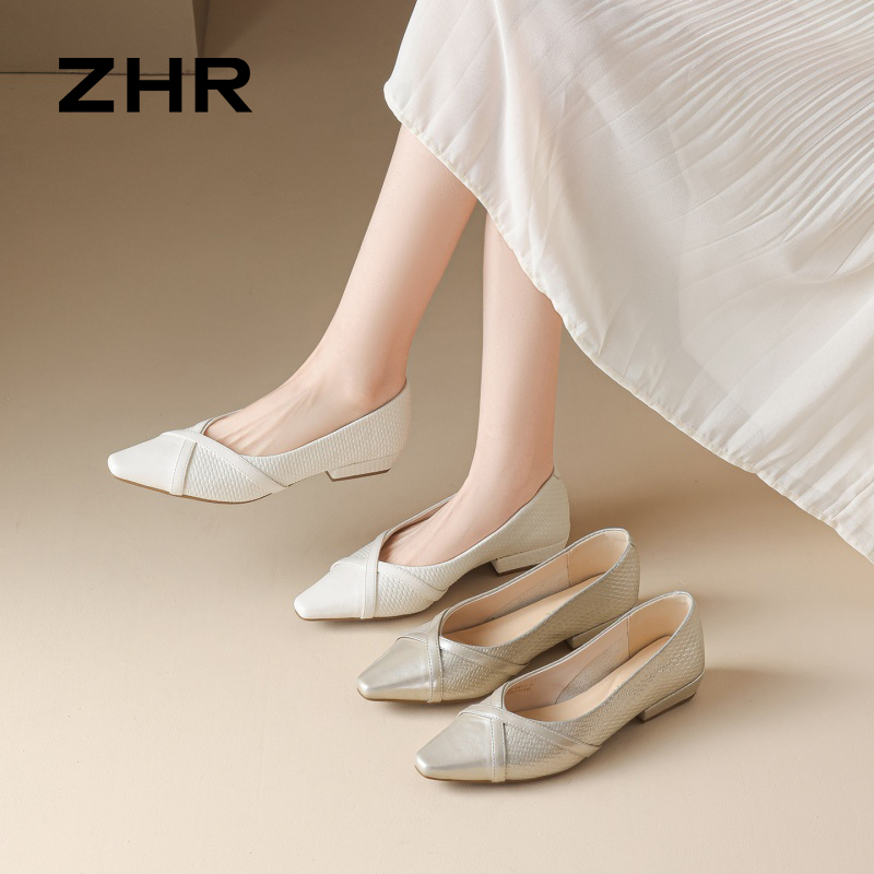 13144905.【ZHR则则】浅口尖头套脚粗跟女鞋[PU]