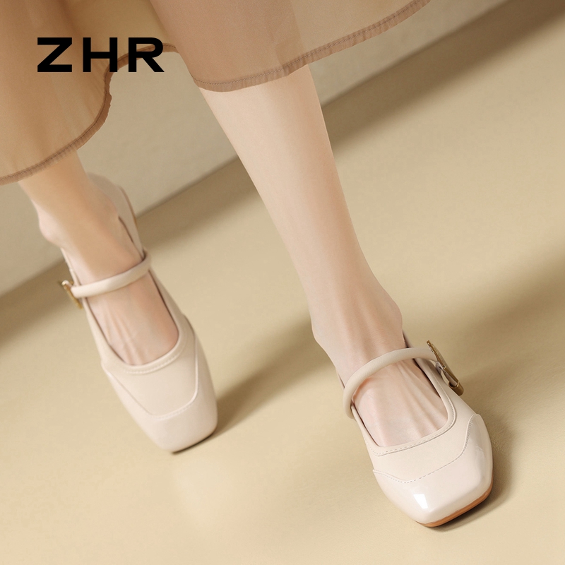 13146653.【ZHR则则】玛丽珍鞋方头套脚粗跟女鞋[PU]