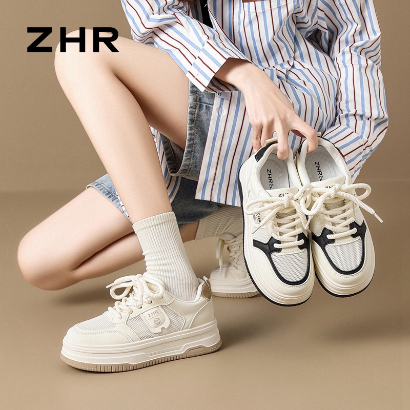 13146660.【ZHR则则】小白鞋圆头系带厚底女鞋[PU+网布]