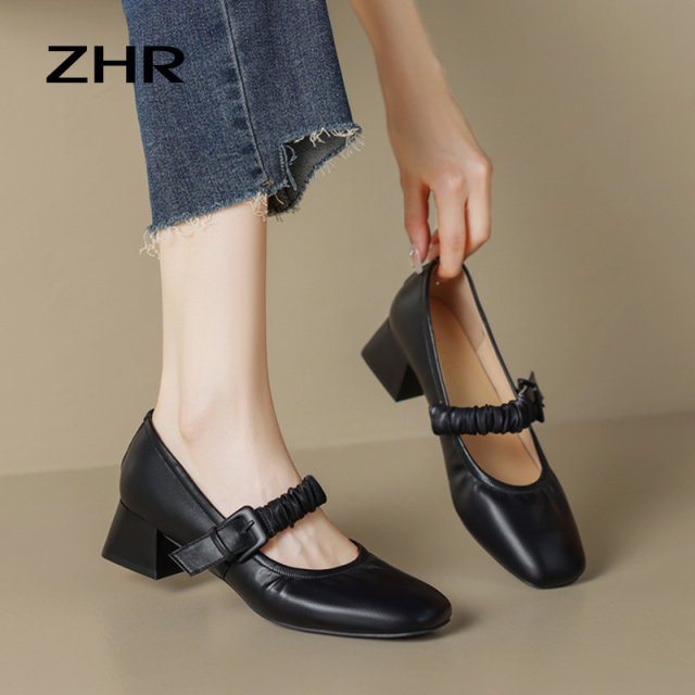 13146428.【ZHR则则】玛丽珍鞋方头搭扣粗跟女鞋[PU]