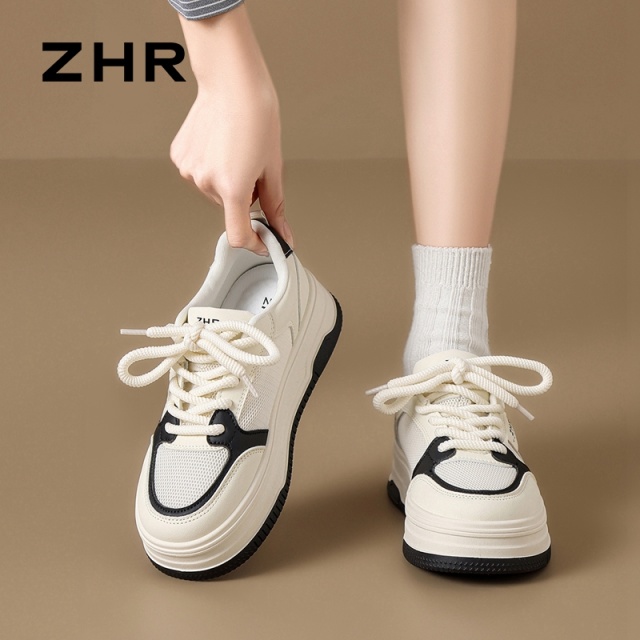 13146660.【ZHR则则】小白鞋圆头系带厚底女鞋[PU+网布]