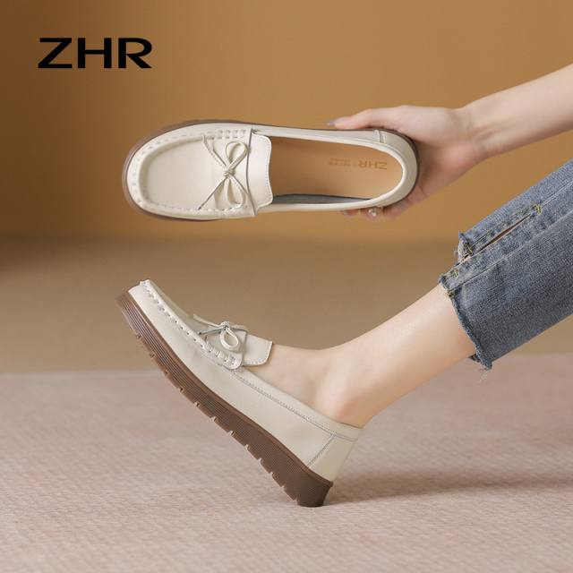 13146654.【ZHR则则】妈妈单鞋圆头套脚厚底女鞋[牛剖层移膜革]