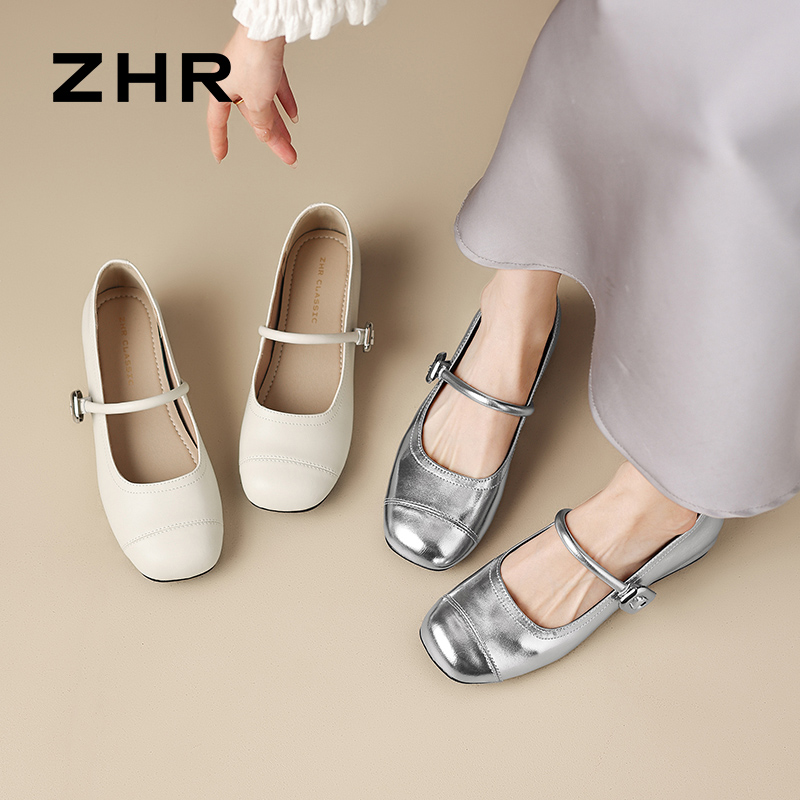 13146434.【ZHR则则】玛丽珍鞋方头套脚平底女鞋[超纤+牛剖层移膜革]