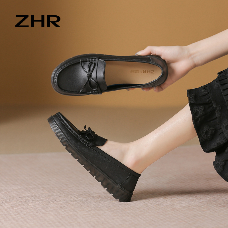 13146654.【ZHR则则】妈妈单鞋圆头套脚厚底女鞋[牛剖层移膜革]