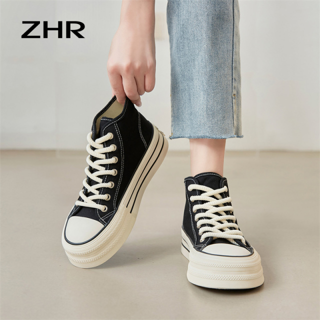 13146427.【ZHR则则】高帮鞋圆头系带厚底女鞋[帆布]