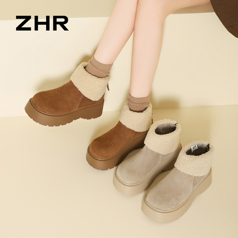 13146659.【ZHR则则】短靴圆头后拉链厚底女鞋[蒙古绒+仿羊羔毛]