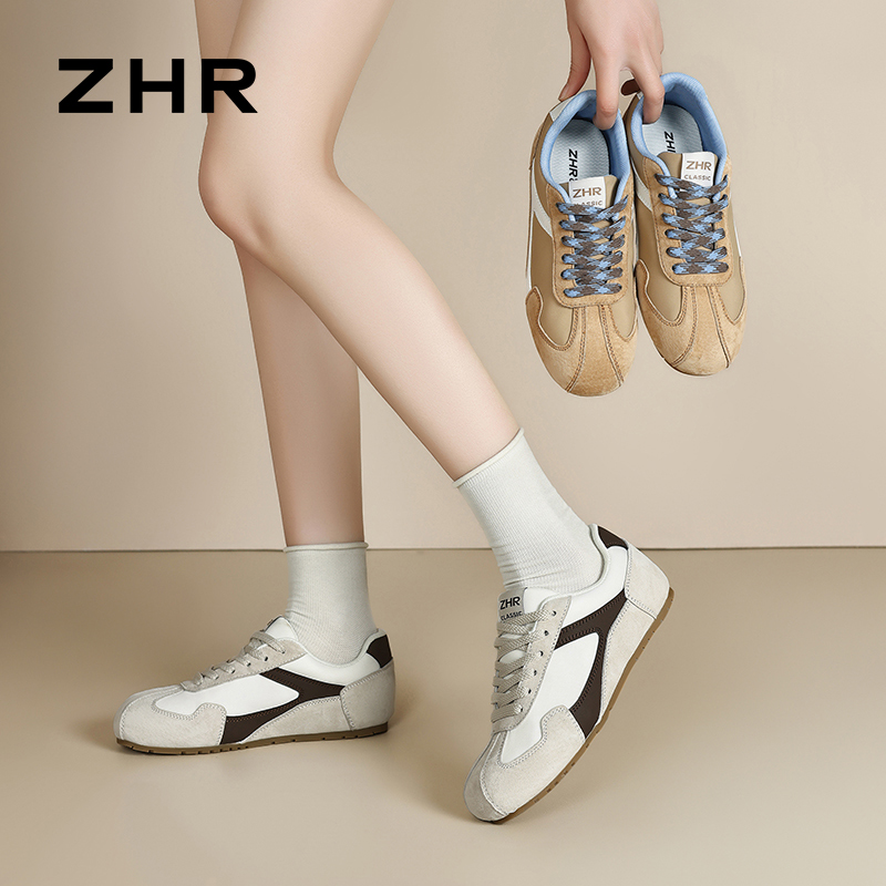 13693497.【ZHR则则】德训鞋圆头系带平底女鞋[超纤+牛津布]