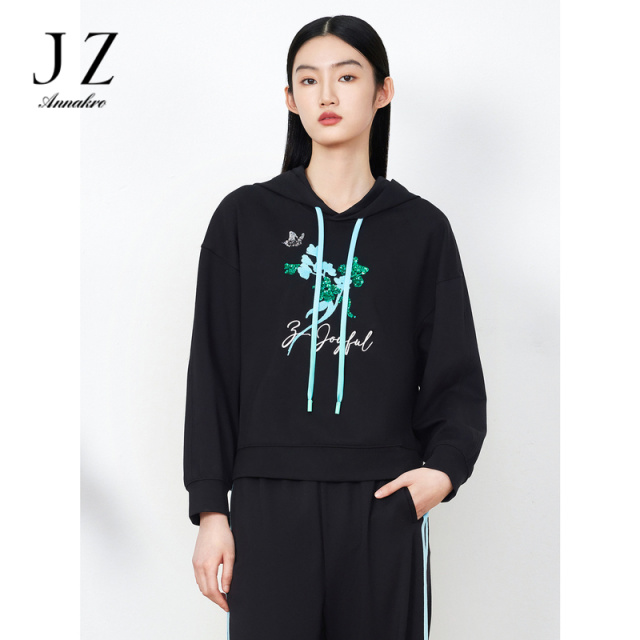 13149635.商场同款JZ玖姿刺绣图案卫衣女装春季新款休闲上衣JWDC82121