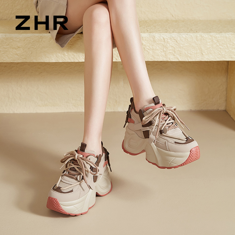 13844612.【ZHR则则】老爹鞋圆头系带厚底内增高女鞋[PU]