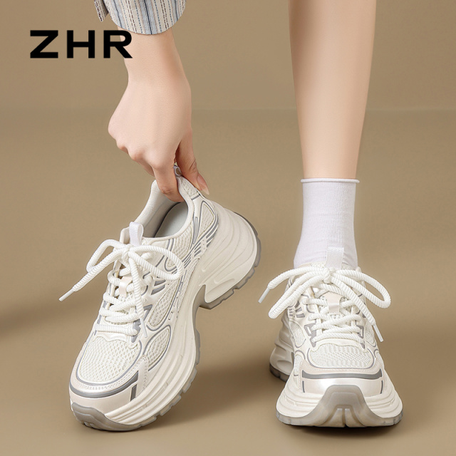 13148909.【ZHR则则】老爹鞋圆头系带厚底女鞋[网布+PU]