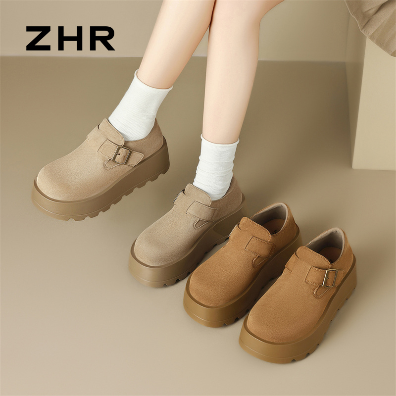13148814.【ZHR则则】勃肯鞋圆头魔术贴厚底女鞋[牛纤绒]