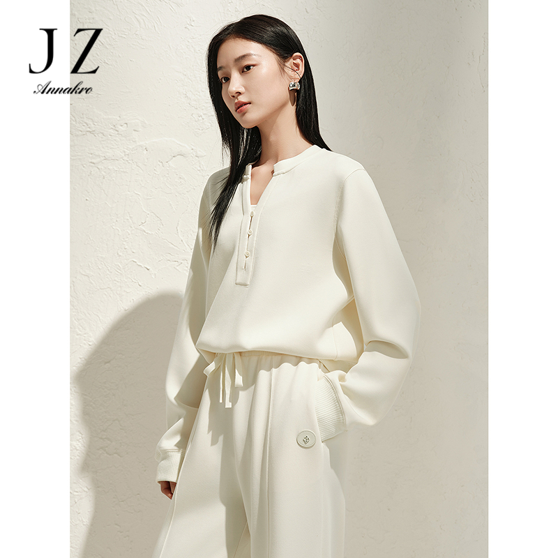 13149622.玖姿安娜蔻奶酪卫衣莫代尔空气层套头休闲长袖女2025春季新款