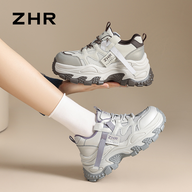 13148870.【ZHR则则】老爹鞋圆头系带厚底女鞋[PU+网布]
