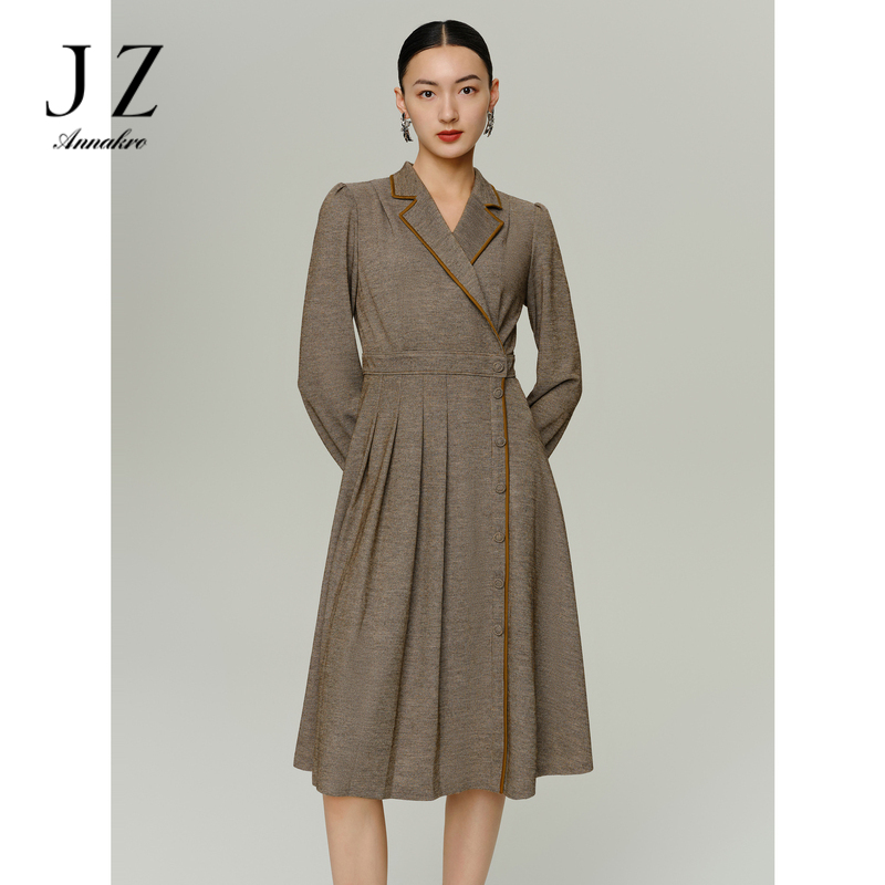 13148632.商场同款JZ玖姿优雅复古羊毛西式连衣裙女秋季新款JWDQ50064
