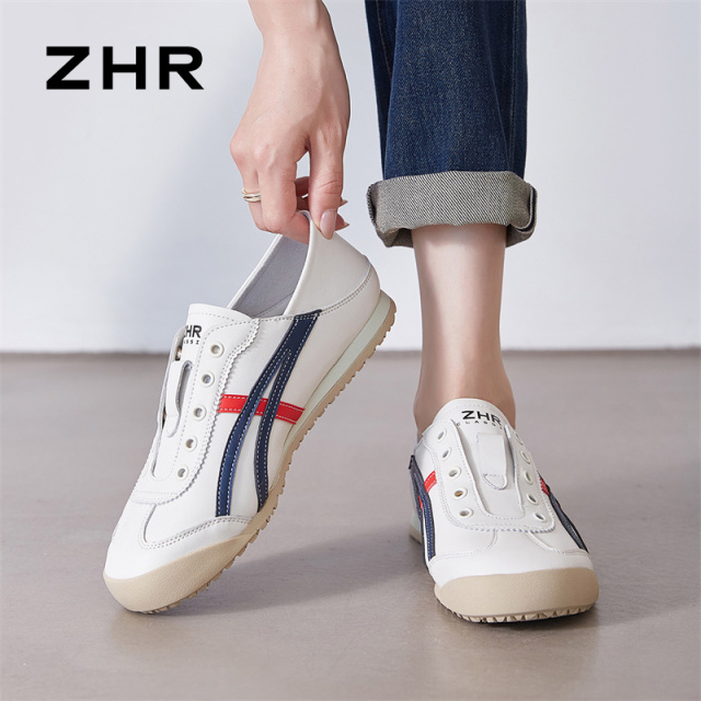 13148796.【ZHR则则】德训鞋圆头套脚平底女鞋[牛剖层移膜革+超纤]