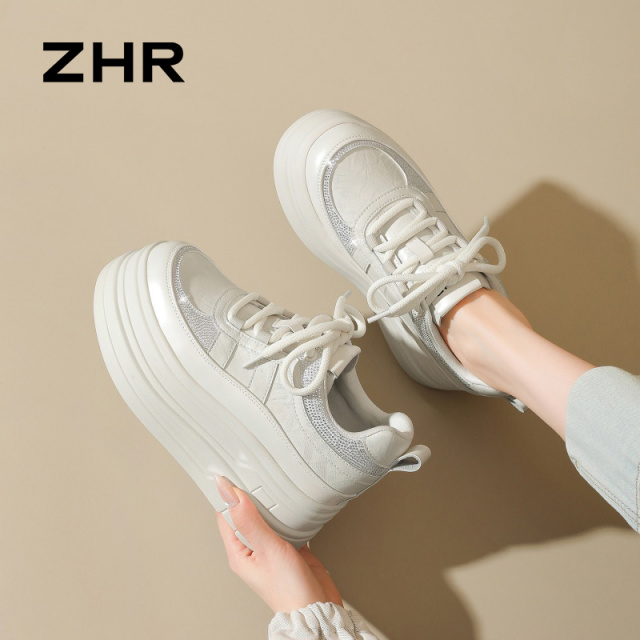 13148612.【ZHR则则】内增高小白鞋圆头系带厚底女鞋[PU]