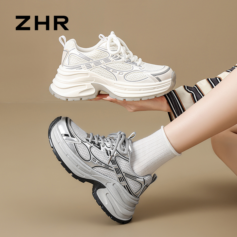 13148909.【ZHR则则】老爹鞋圆头系带厚底女鞋[网布+PU]