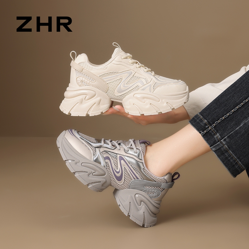 13835548.【ZHR则则】老爹鞋圆头拼接系带厚底女鞋[PU+网布+PVC]