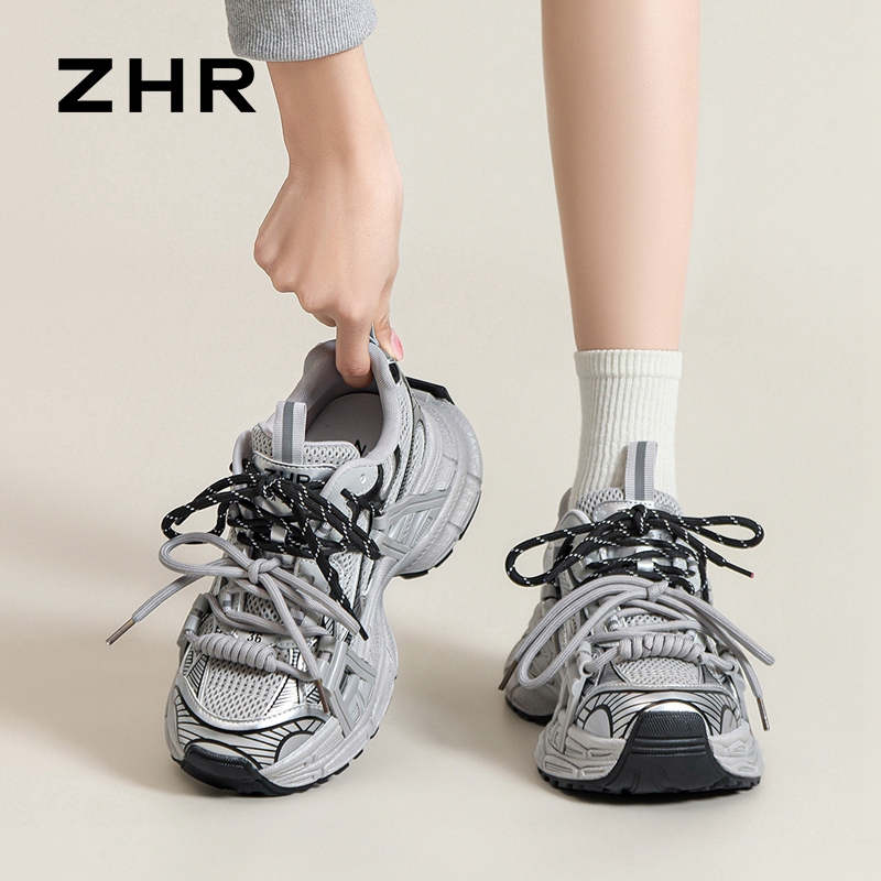 13148725.【ZHR则则】老爹鞋圆头系带厚底女鞋[超纤+网布+PVC]