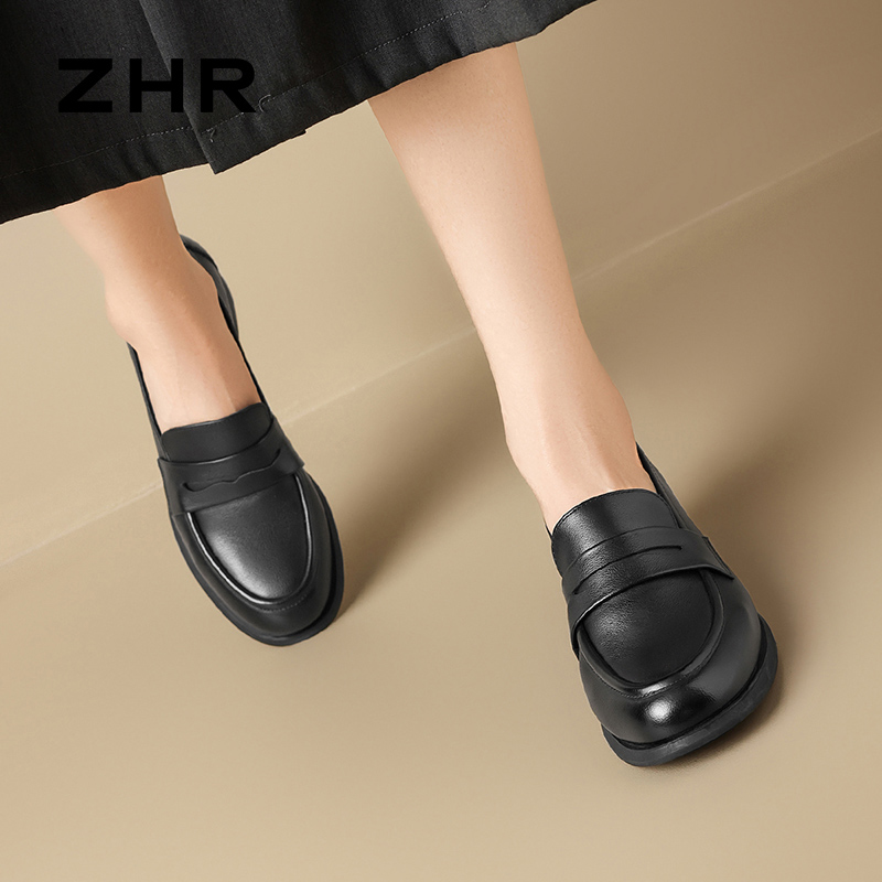 13148727.【ZHR则则】妈妈单鞋圆头套脚粗跟女鞋[头层牛皮]