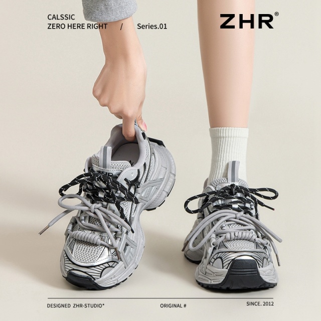 13148725.【ZHR则则】老爹鞋圆头系带厚底女鞋[超纤+网布+PVC]