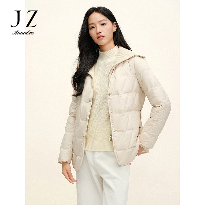 13149654.JUZUI玖姿休闲风针织翻领短款收腰羽绒服女2025冬季新款JTFD03314